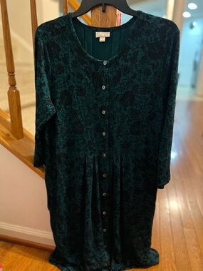 J. Jill Dark Teal Button-Front Long Sleeve Dress